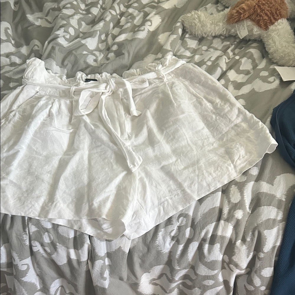 LOFT White High-Waist Tie-Front Linen Shorts